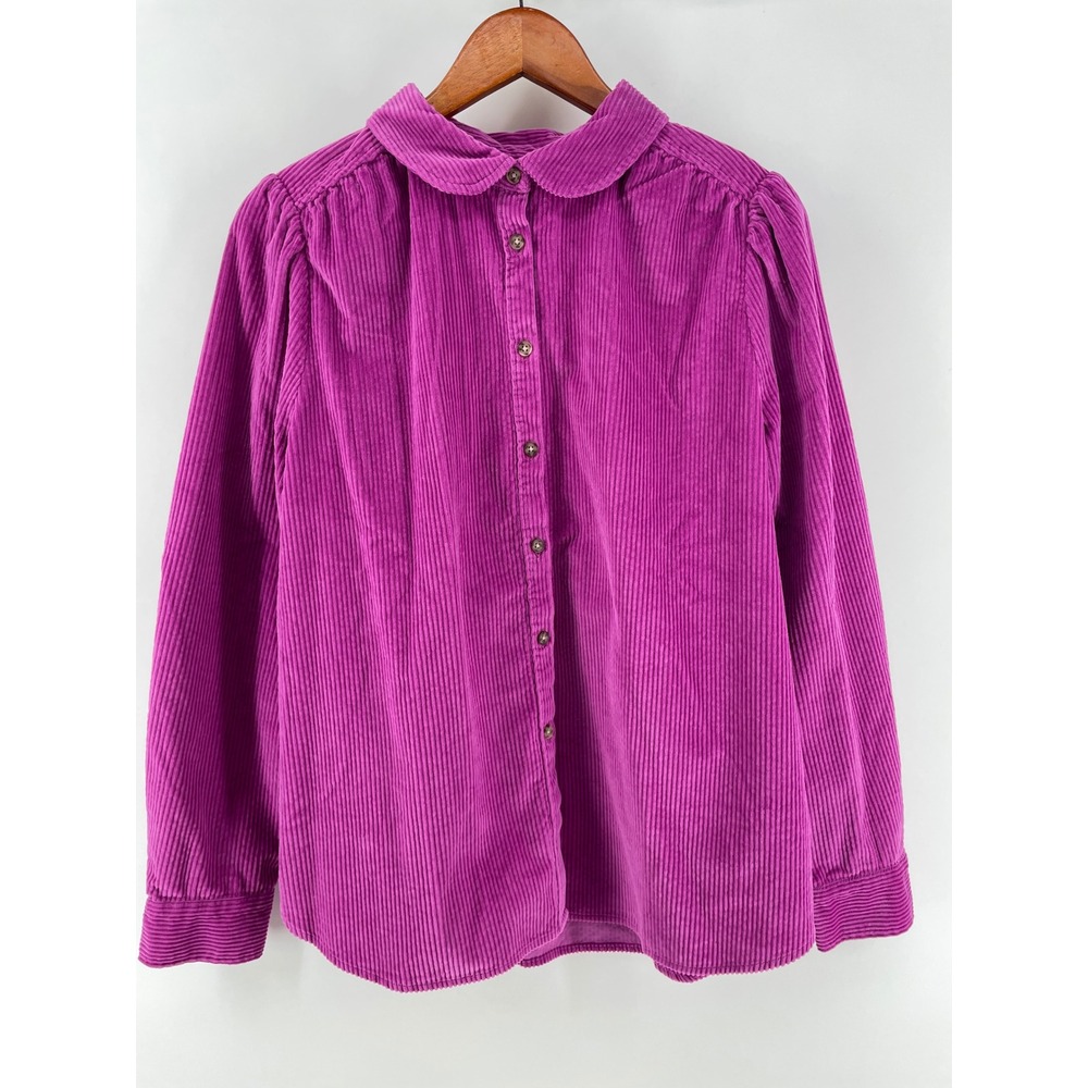 LOFT Corduroy Button Front Top Women Large Pink Cotton Peter Pan Cottagecore Fem